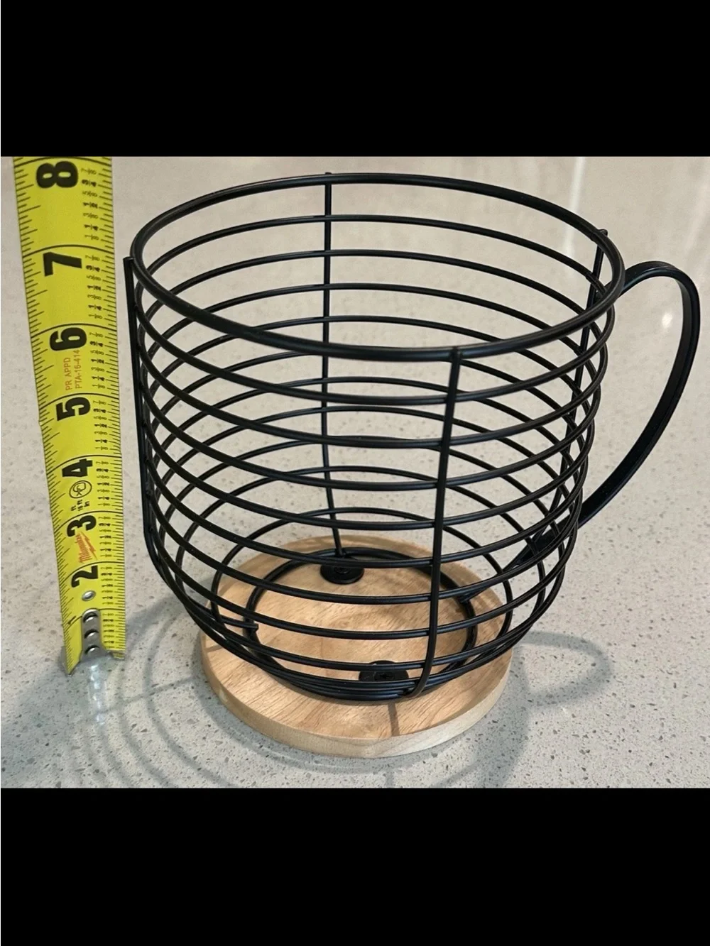 Black Wire Fruit Basket with Wood Base - Stylish Kitchen Organizer